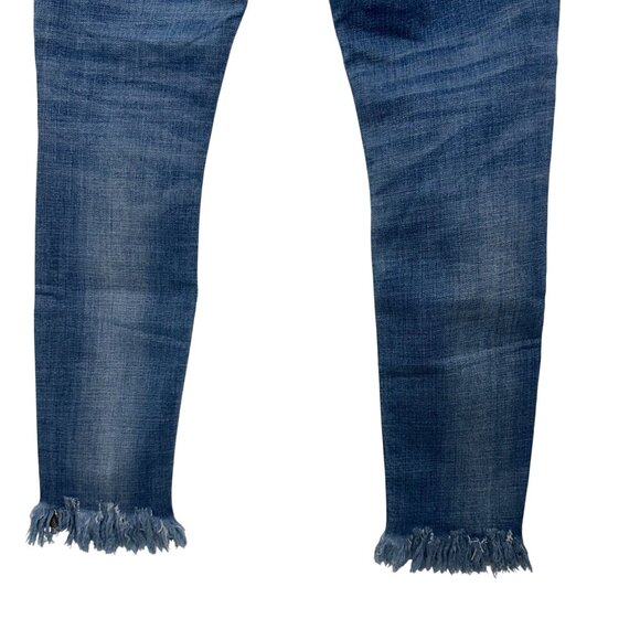 Express Jeans Cropped Distressed Midrise Denim Leggings SZ 6 Frayed Hem Stretch - Picture 12 of 13